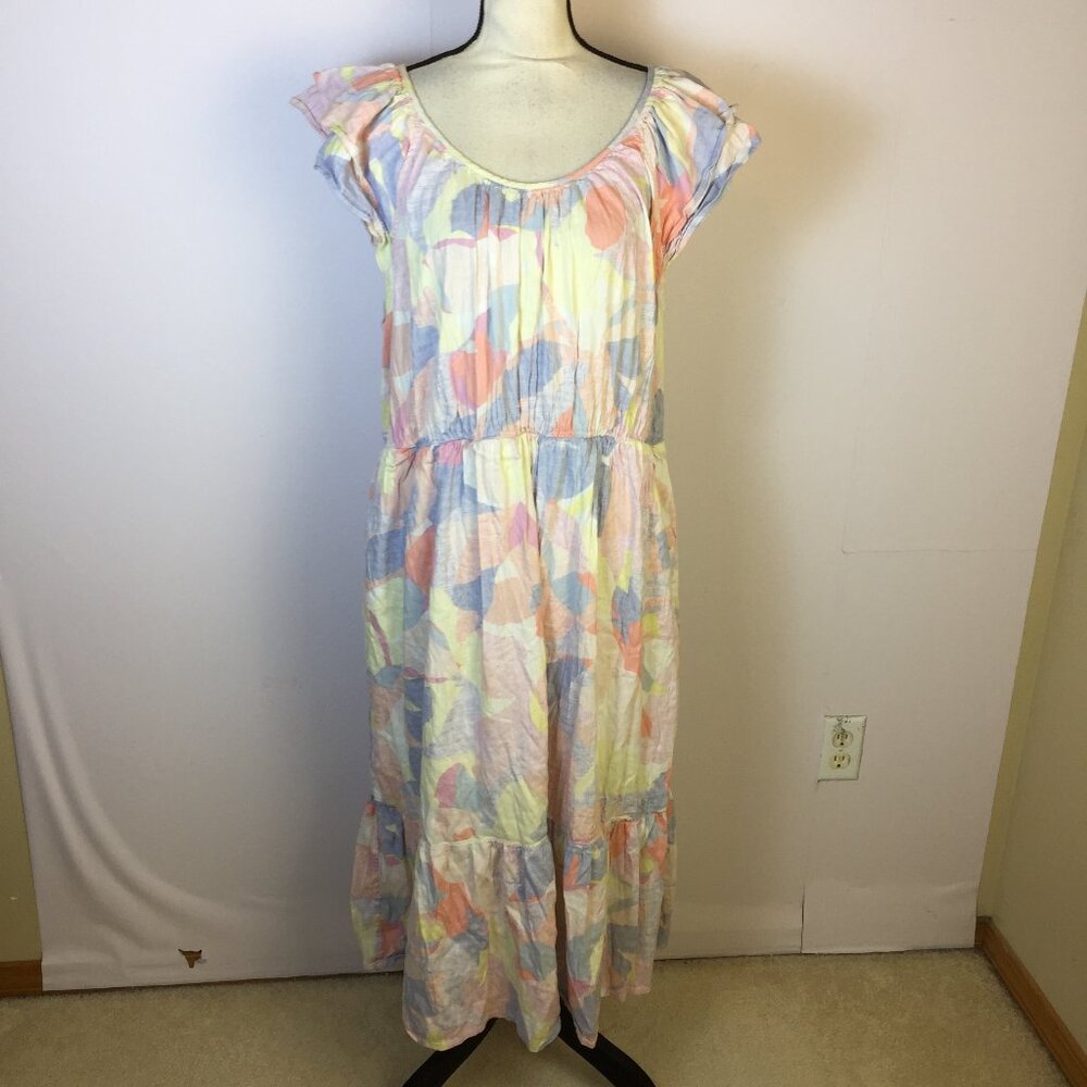 Gap Midi Dress XL Womans Multicolor Abstract Print Flutter Sleeve Elastic Waist